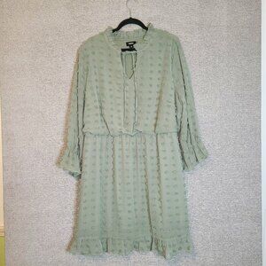 TACERA Olive Green Boho Puffy Dot Dress Size 3X